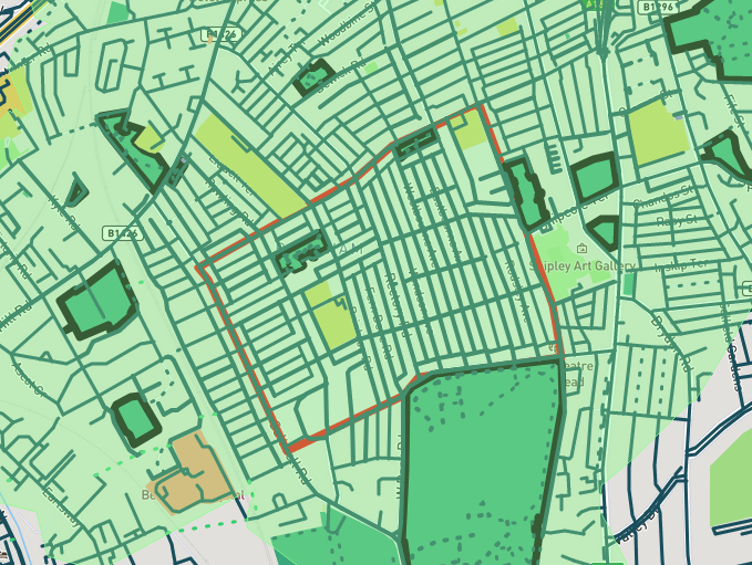 Greenspace coverage map for 5-minutes walk